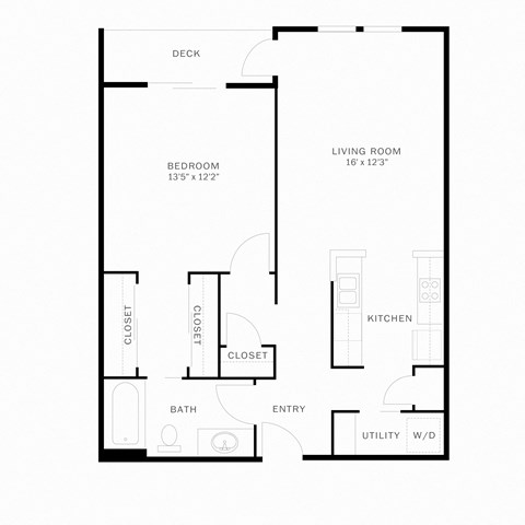 Floor plan for 1 bed, 1 bath, 754 sqft